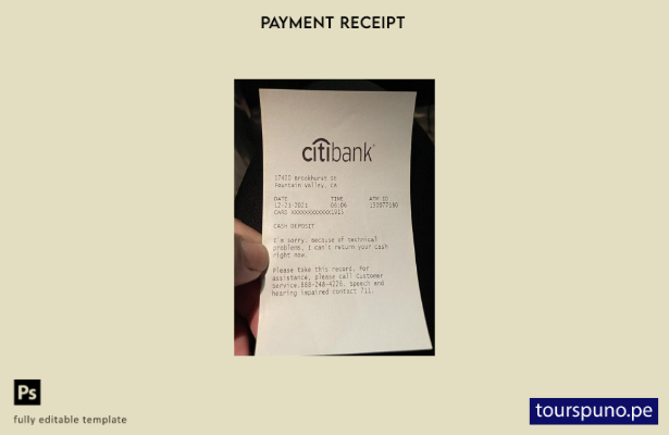 Plantilla de recibo de depósito de Citibank de EE. UU. lista para imprimir
